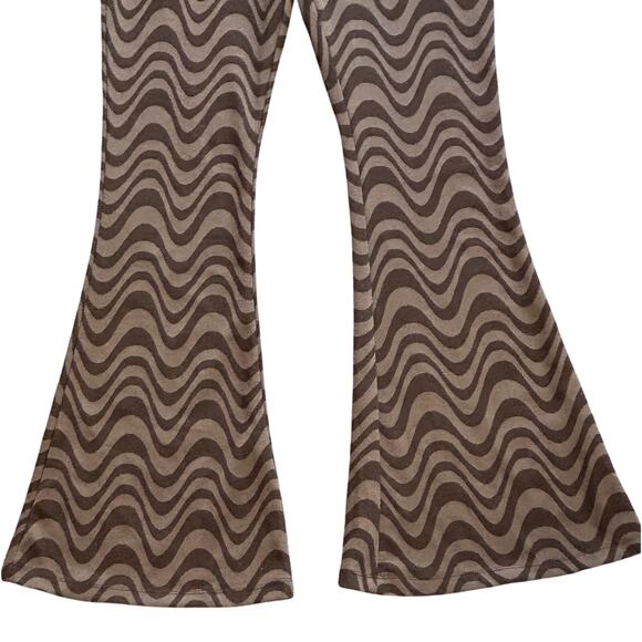 Leggings Women Large Pull On Pockets SO High Rise Flare Zig Zag Stripe Brown - Picture 3 of 6